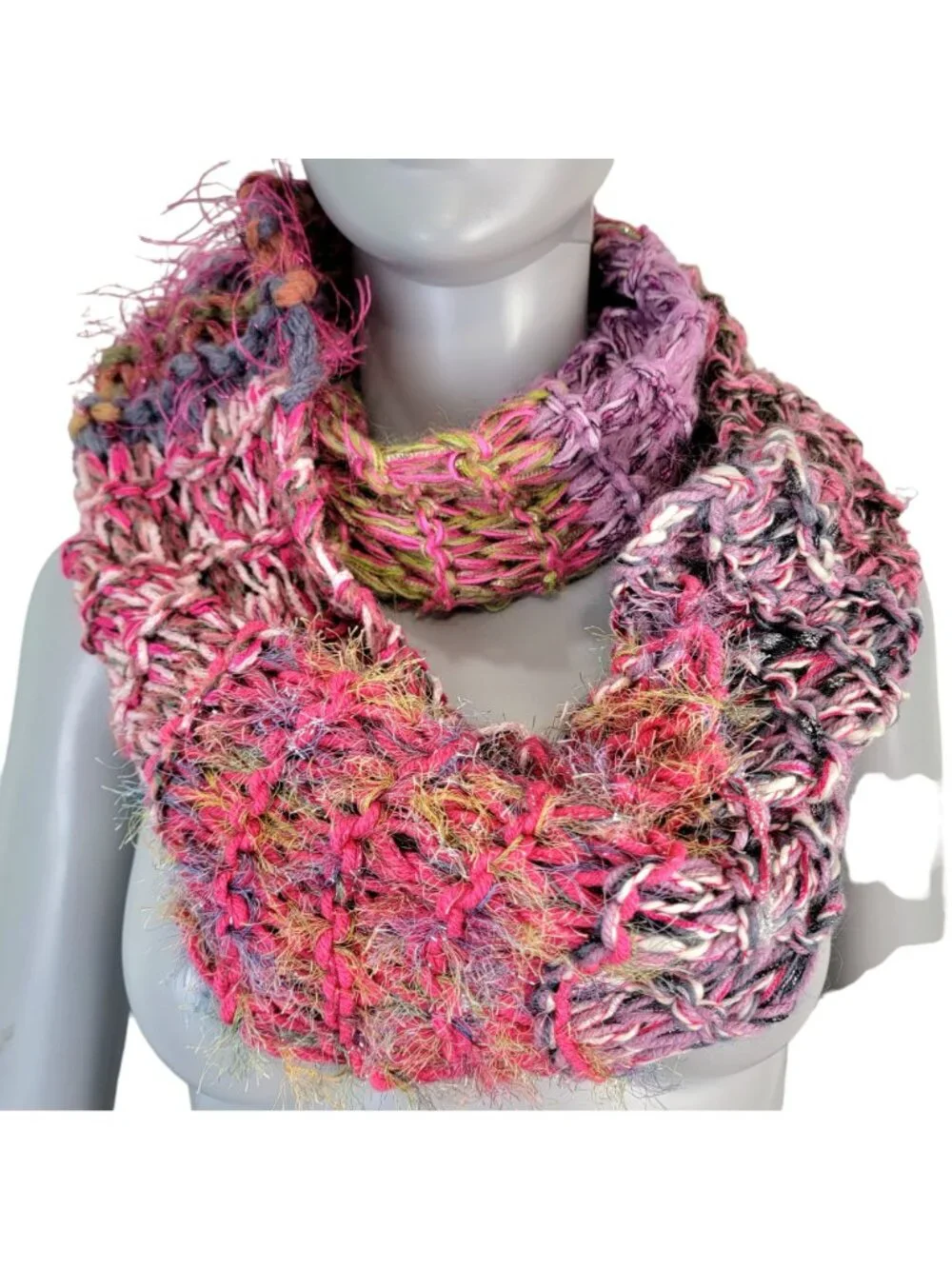 Colorful Fringe Oversize Infinity Scarf Wrap Crochet Knit Women Pink Purple Soft